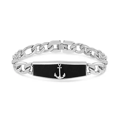 Stainless Steel Carbon Fiber Anchor ID 8.5-Inch Curb Link Bracelet