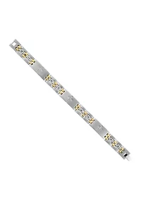 Stainless Steel and Yellow Gold Ion Plated Links with White Cubic Zirconia Crosses 8.5-Inch Bracelet 