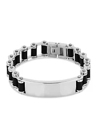 Stainless Steel Black Ion Plated Bicycle Link ID 8.5-Inch Bracelet
