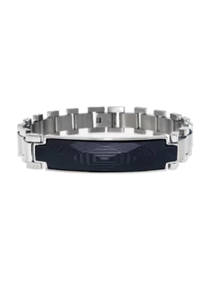 Stainless Steel Brushed Link and Black Carbon Fiber ID 8.5" Bracelet