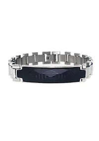 Stainless Steel Brushed Link and Black Carbon Fiber ID 8.5" Bracelet