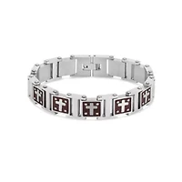 Stainless Steel Wood Cross Link 8.25-Inch Bracelet
