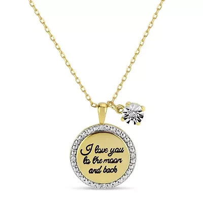 14K Gold Plated Sterling Silver Diamond Accent I Love You To The Moon And Back Pendant 18-Inch Necklace