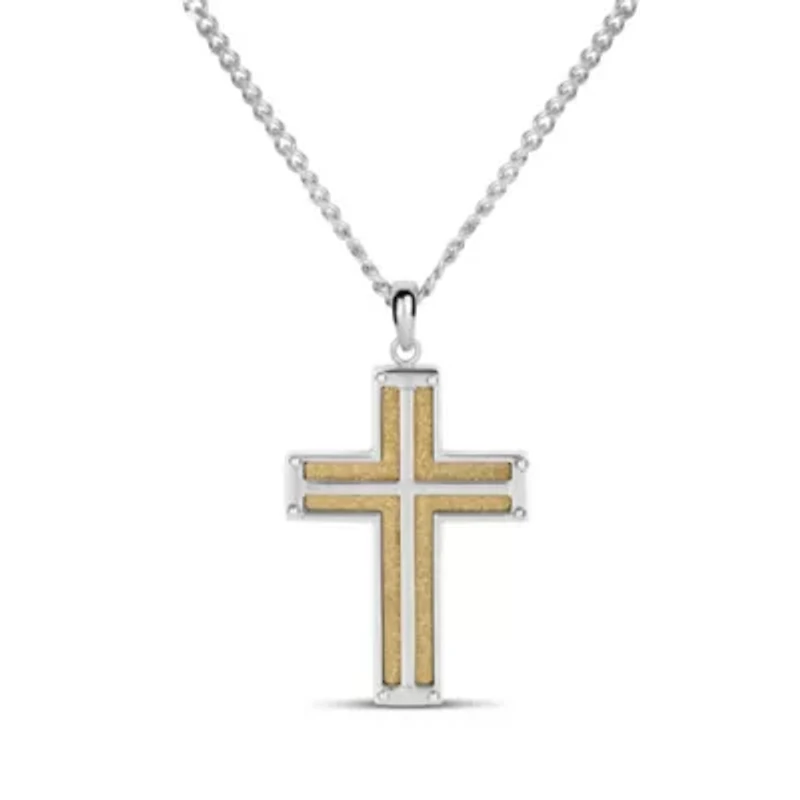 Stainless Steel Gold IP 54 x 31mm Cross Pendant 24-Inch Necklace