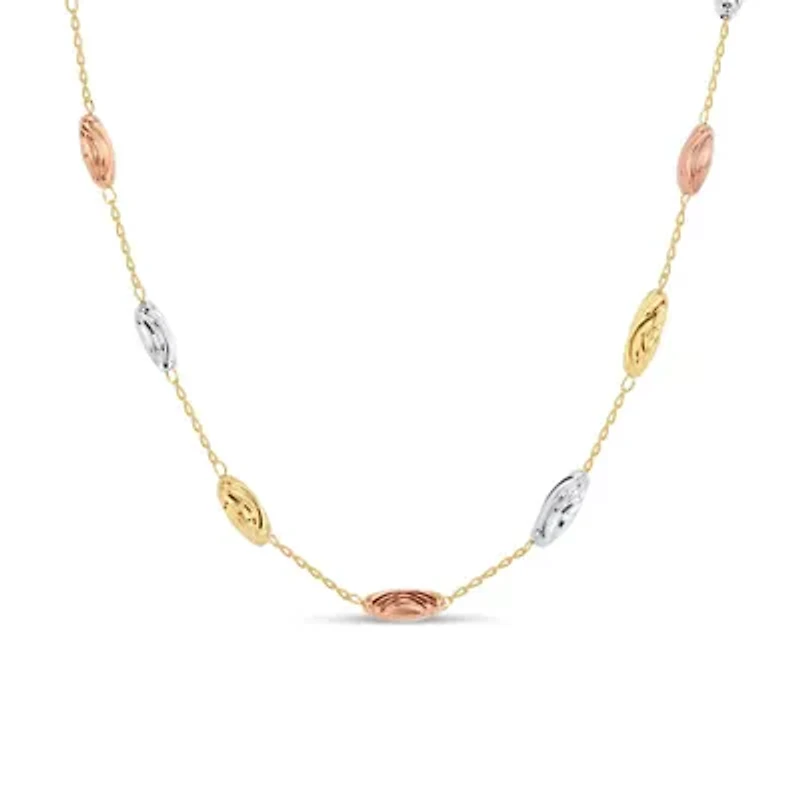 14K Gold Plated Sterling Silver 3-Tone Beaded Station 20-Inch Necklace, Made in Italy