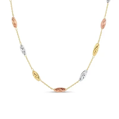 14K Gold Plated Sterling Silver 3-Tone Beaded Station 20-Inch Necklace, Made in Italy