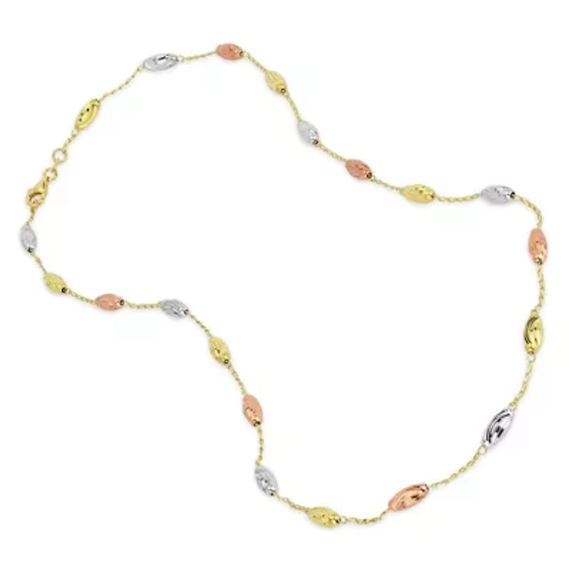 14K Gold Plated Sterling Silver 3-Tone Beaded Station 20-Inch Necklace, Made in Italy