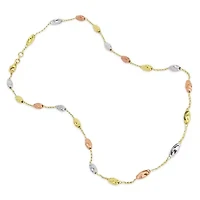 14K Gold Plated Sterling Silver 3-Tone Beaded Station 20-Inch Necklace, Made in Italy
