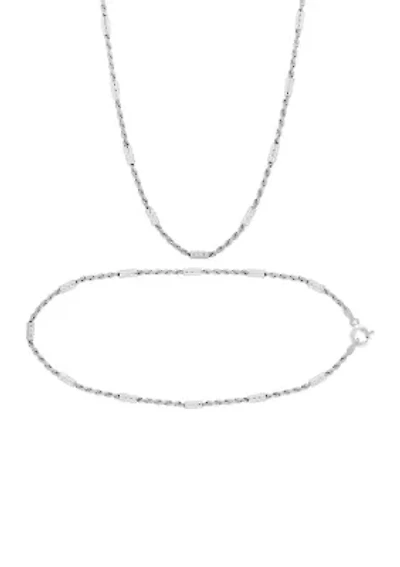 Diamond Cut Twist Rope Necklace and Bracelet Chain Set in Sterling Silver