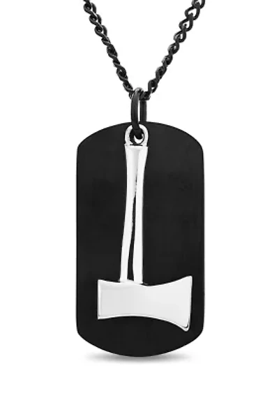 Stainless Steel 2-Piece Dog Tag with Hatchet Pendant 24-Inch Necklace