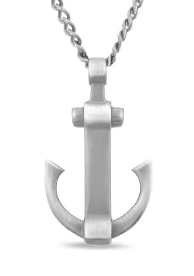 Stainless Steel Gunmetal Anchor Pendant 24-Inch Necklace