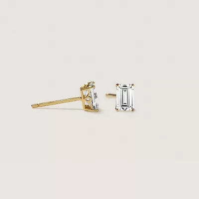 Lab Created 14k Gold Lab grown diamond 1 ctw emerald cut stud earrings
