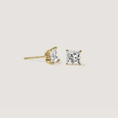 Lab Created 14k Gold Lab grown diamond 2 ctw square cut stud earrings