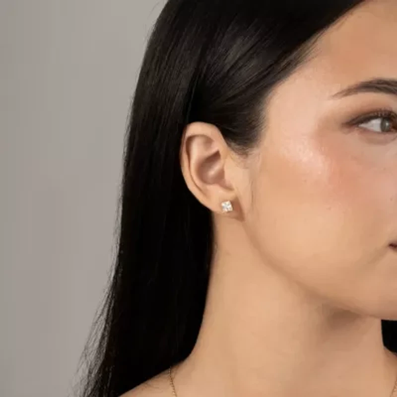 Lab Created 14k Gold Lab grown diamond 2 ctw square cut stud earrings