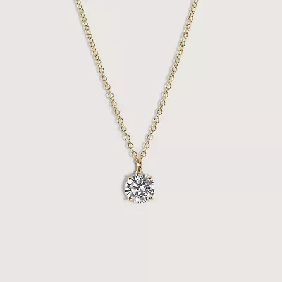 Lab Created 14k Gold Lab grown diamond 2 ctw round cut solitaire pendant necklace