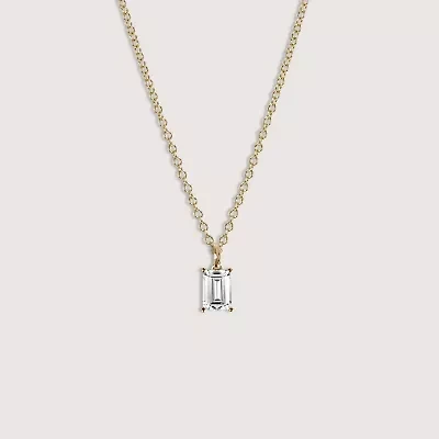 Lab Created 14k Gold Lab grown diamond 1 ctw emerald cut solitaire pendant necklace
