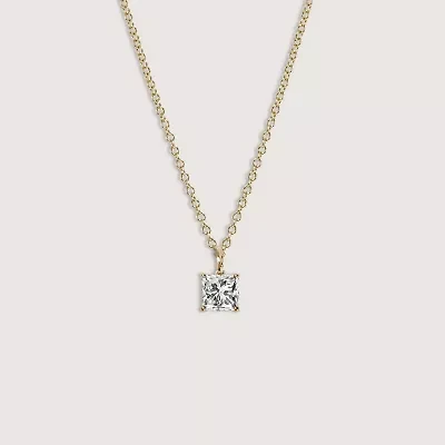 Lab Created 14k Gold Lab grown diamond ctw square cut solitaire pendant necklace