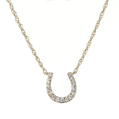 1/10 cttw Diamond Horseshoe Pendant in 14k Yellow Gold with 18" Rope Chain