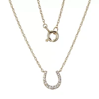1/10 cttw Diamond Horseshoe Pendant in 14k Yellow Gold with 18" Rope Chain