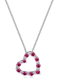 Lab Created Diamond and Gemstone Open Heart Pendant Necklace Rhodium Plated Sterling Silver