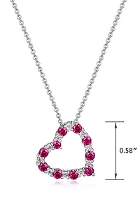 Lab Created Diamond and Gemstone Open Heart Pendant Necklace Rhodium Plated Sterling Silver