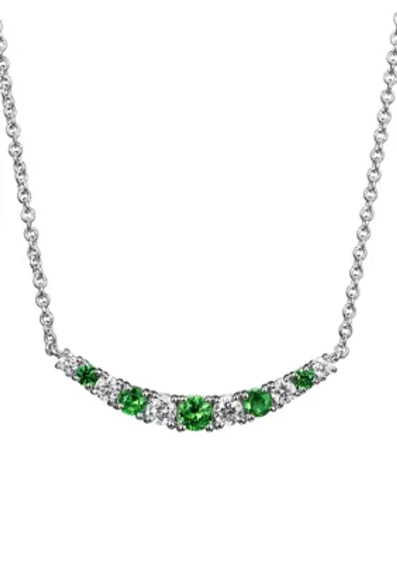 Lab Created Diamond and Gemstone Curved Cluster Bar Necklace Rhodium Plated Sterling Silver