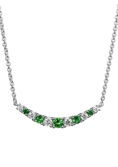 Lab Created Diamond and Gemstone Curved Cluster Bar Necklace Rhodium Plated Sterling Silver