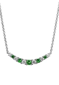 Lab Created Diamond and Gemstone Curved Cluster Bar Necklace Rhodium Plated Sterling Silver