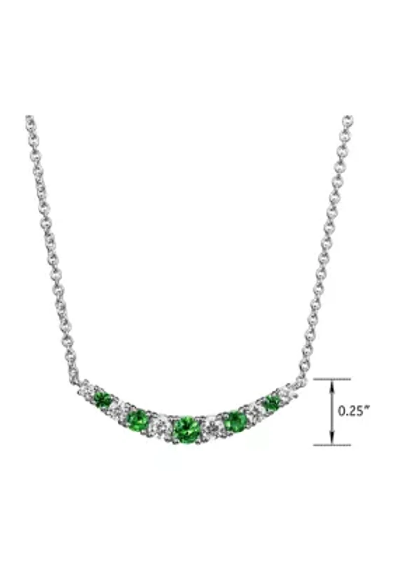 Lab Created Diamond and Gemstone Curved Cluster Bar Necklace Rhodium Plated Sterling Silver