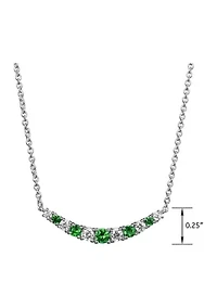Lab Created Diamond and Gemstone Curved Cluster Bar Necklace Rhodium Plated Sterling Silver