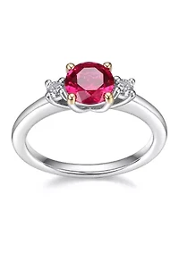 Rhodium Plated Sterling Silver Women's Created Blue Sapphire or Ruby and Lab Grown Diamond Ring
