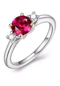 Rhodium Plated Sterling Silver Women's Created Blue Sapphire or Ruby and Lab Grown Diamond Ring