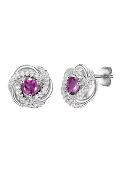 Lab Created Love Knot Stud Earrings Rhodium Sterling Silver