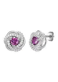 Lab Created Love Knot Stud Earrings Rhodium Sterling Silver