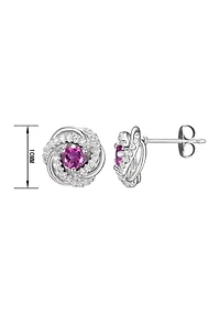 Lab Created Love Knot Stud Earrings Rhodium Sterling Silver
