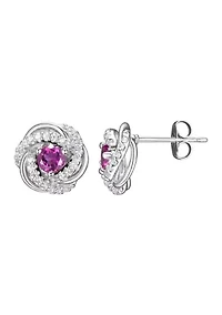 Lab Created Love Knot Stud Earrings Rhodium Sterling Silver