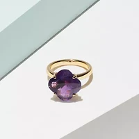 African Amethyst Clover Ring 18K Yellow Gold Over Sterling Silver