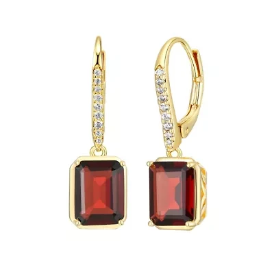Emerald Cut Genuine Gemstones Leverback Earrings 18K Gold-plated Sterling Silver