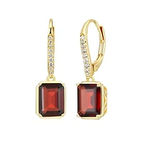 Emerald Cut Genuine Gemstones Leverback Earrings 18K Gold-plated Sterling Silver