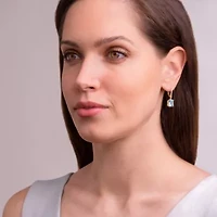 Emerald Cut Genuine Gemstones Leverback Earrings 18K Gold-plated Sterling Silver