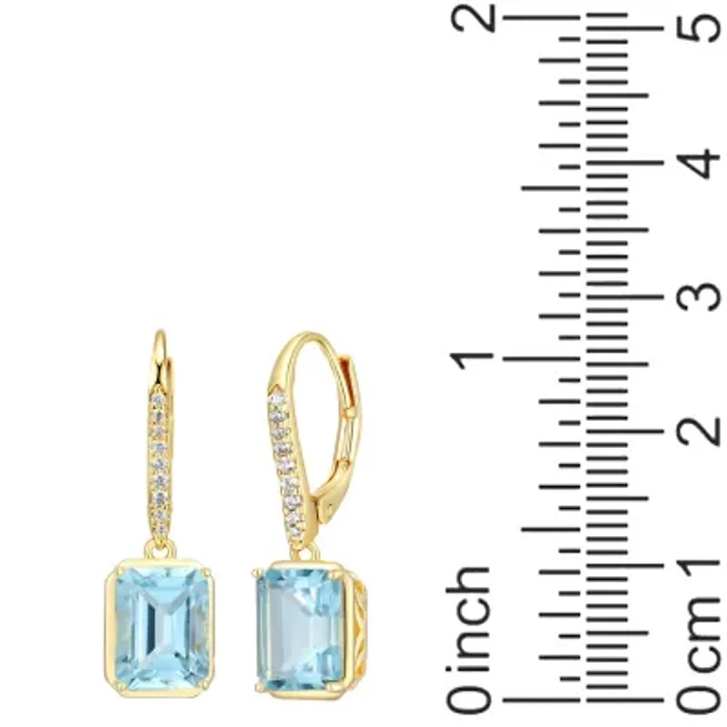 Emerald Cut Genuine Gemstones Leverback Earrings 18K Gold-plated Sterling Silver