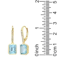 Emerald Cut Genuine Gemstones Leverback Earrings 18K Gold-plated Sterling Silver