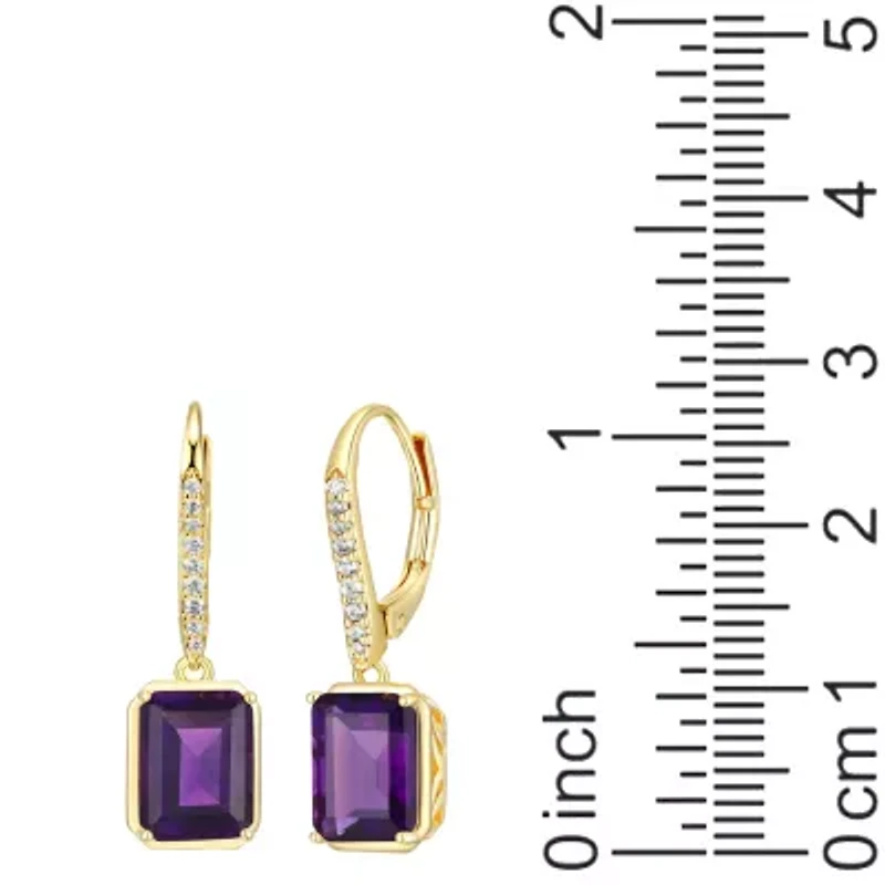 Emerald Cut Genuine Gemstones Leverback Earrings 18K Gold-plated Sterling Silver