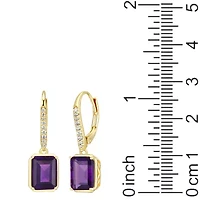 Emerald Cut Genuine Gemstones Leverback Earrings 18K Gold-plated Sterling Silver