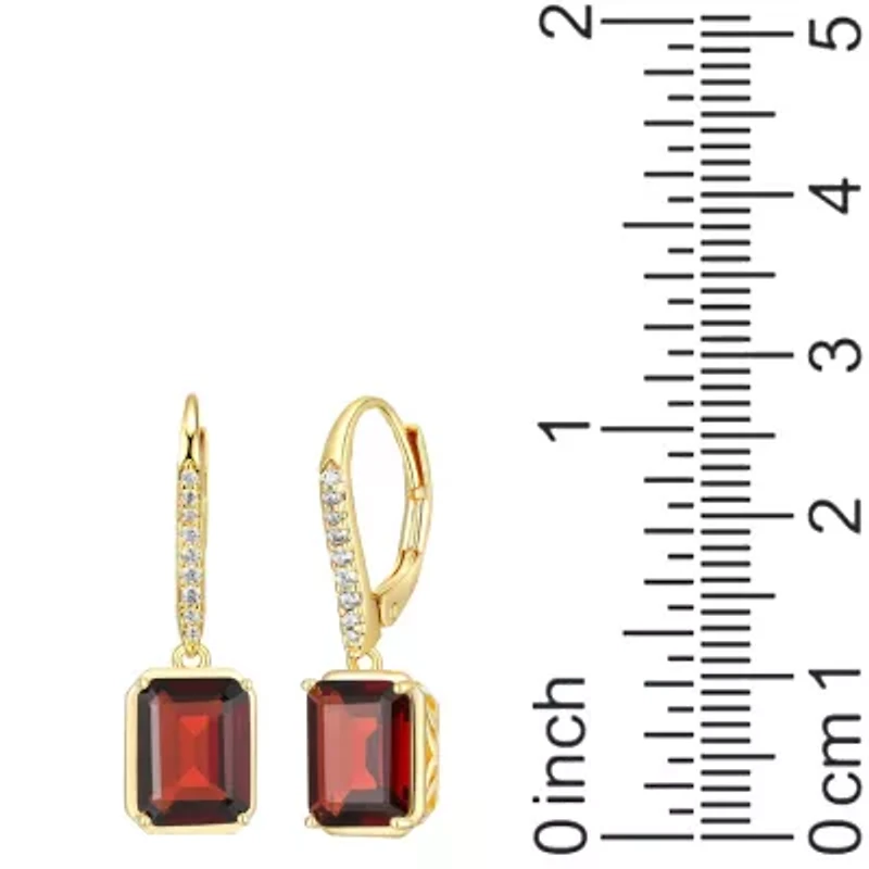 Emerald Cut Genuine Gemstones Leverback Earrings 18K Gold-plated Sterling Silver