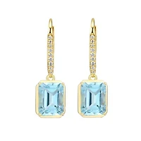 Emerald Cut Genuine Gemstones Leverback Earrings 18K Gold-plated Sterling Silver