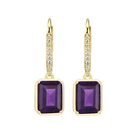 Emerald Cut Genuine Gemstones Leverback Earrings 18K Gold-plated Sterling Silver