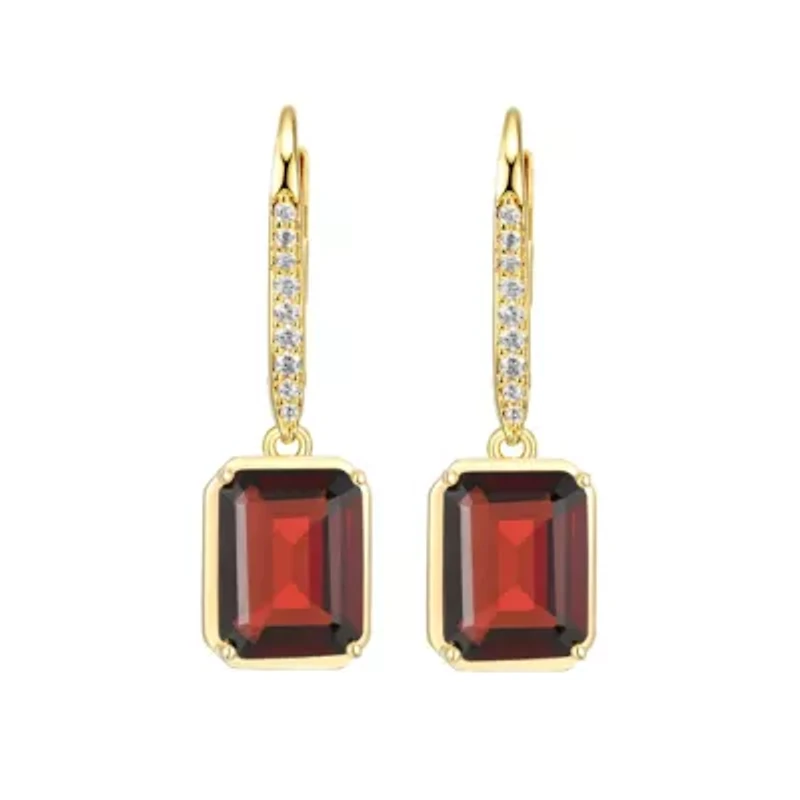 Emerald Cut Genuine Gemstones Leverback Earrings 18K Gold-plated Sterling Silver