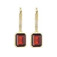 Emerald Cut Genuine Gemstones Leverback Earrings 18K Gold-plated Sterling Silver