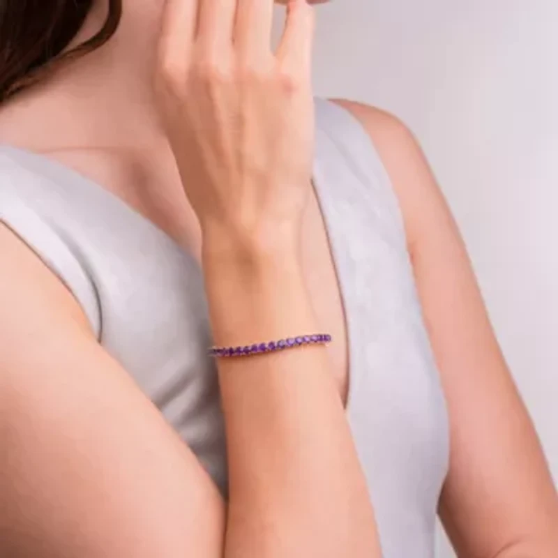 Genuine Peridot, Amethyst or Black Spinel Tennis Bracelets 18K Gold Plated Rhodium Sterling Silver